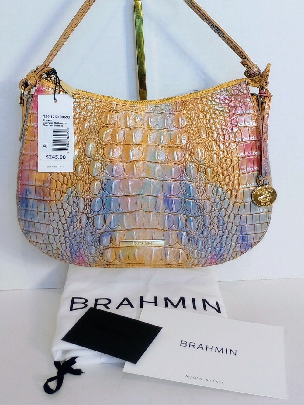 NWT Brahmin Shayna Courage Melbourne Crocodile Embossed Leather Crossbody Bag